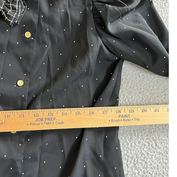 Voila Button Up Top 12 Large Bow Asymmetric Polka Dot Long Sleeve Retro Blouse - Picture 10 of 16
